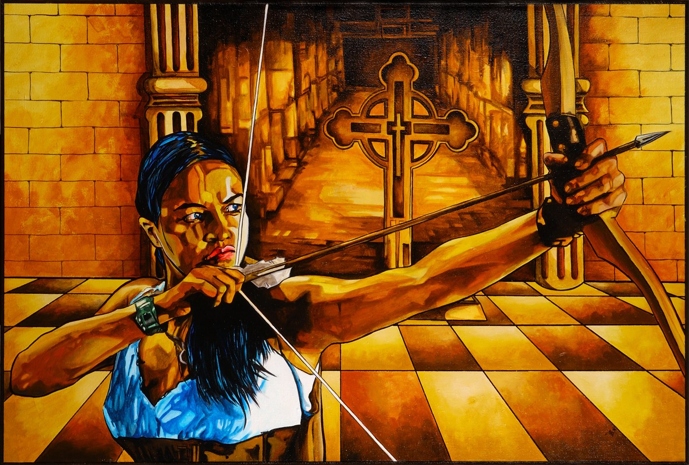 Painting by Joe Muczka jr.: Michelle Rodriguez as Katarin with bow and arrow in the film BloodRayne