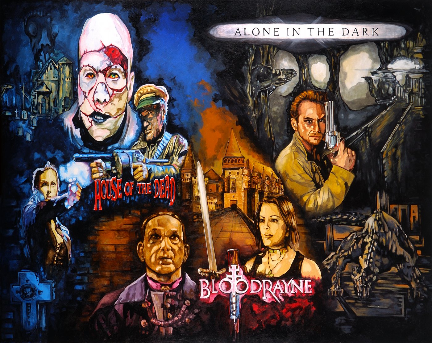 Painting by Joe Muczka jr.: poster motif with the film worlds of Alone in the Dark and BloodRayne