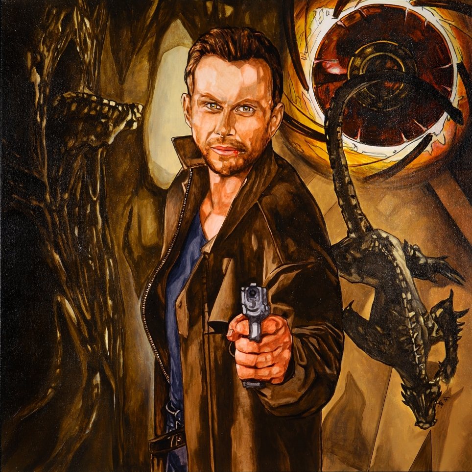 Painting by Joe Muczka jr.: Christian Slater as Edward Carnby in Alone in the Dark