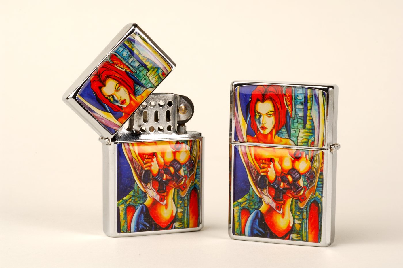 Zippo lighters with the Rayne motif by Joe Muczka jr.