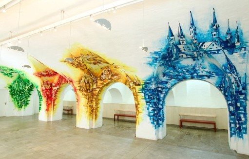 Arches with the mural «Four Seasons» in Würzburg