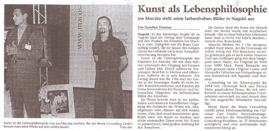 Artikel der Nagolder Zeitung über Joe Muczka jr.